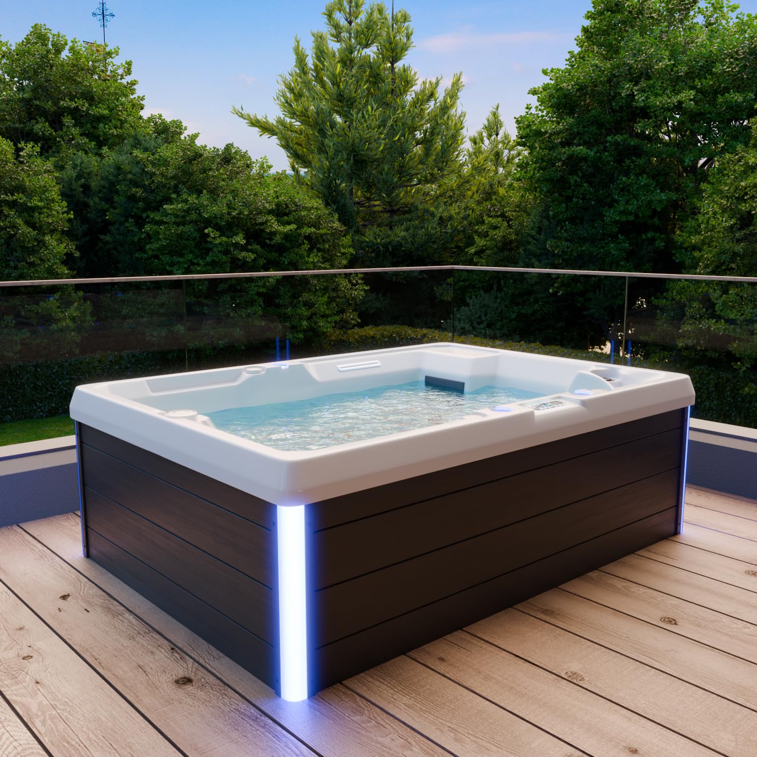 Tronitechnik Outdoor Whirlpool Spa ELBA Außen Whirlpool weiß 210cm x 150cm mit Heizung, Hydromassage, Sanitäracryl und Farblichtherapie