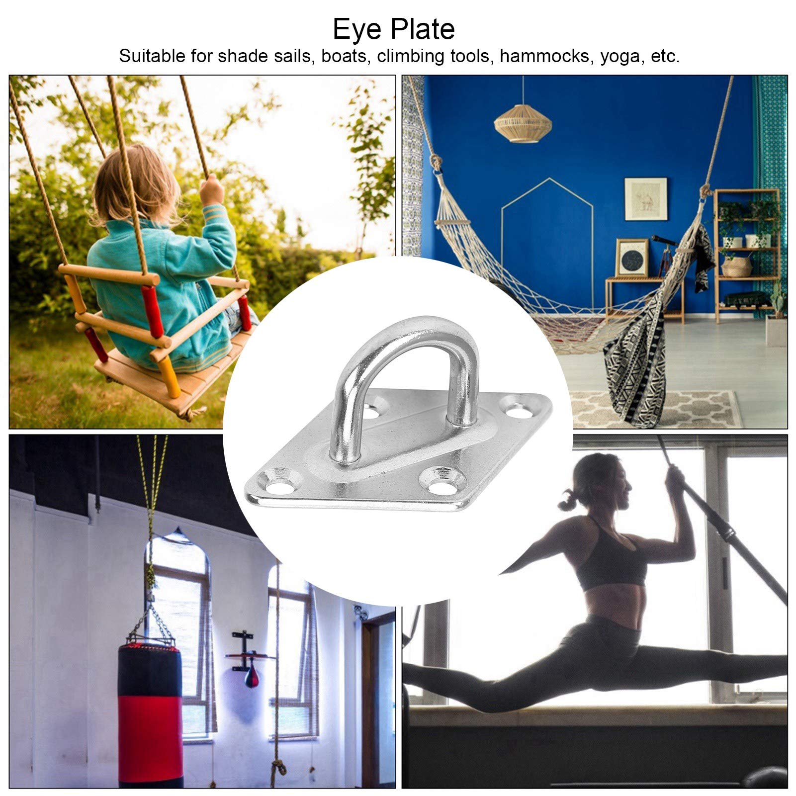 10Pcs M5 Eye Plate Bearing Hook, 304 Stainless Steel Bearing Hook, High Strength, Load Bearing Fixation for Shade Sails and Boats