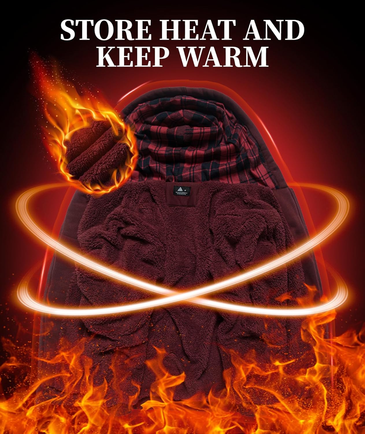 Men's Sherpa Jacket Fleece Lined Zip Up Plaid Hood Heavyweight Sweatshirt Winter Warm Thick Coat with Elbow Patches - Image 3