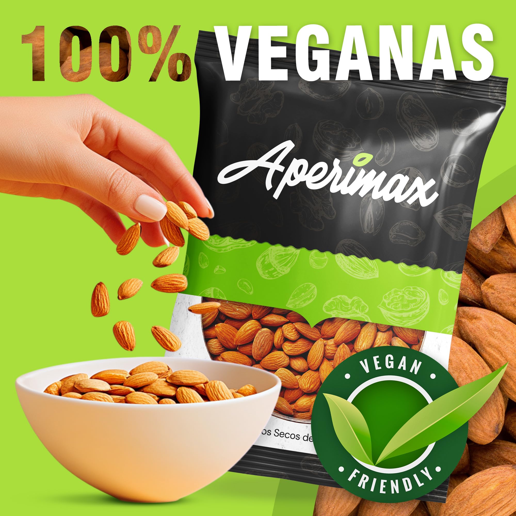 APERIMAX Almendras crudas naturales alto contenido en fibra Frutos secos sin gluten vegano