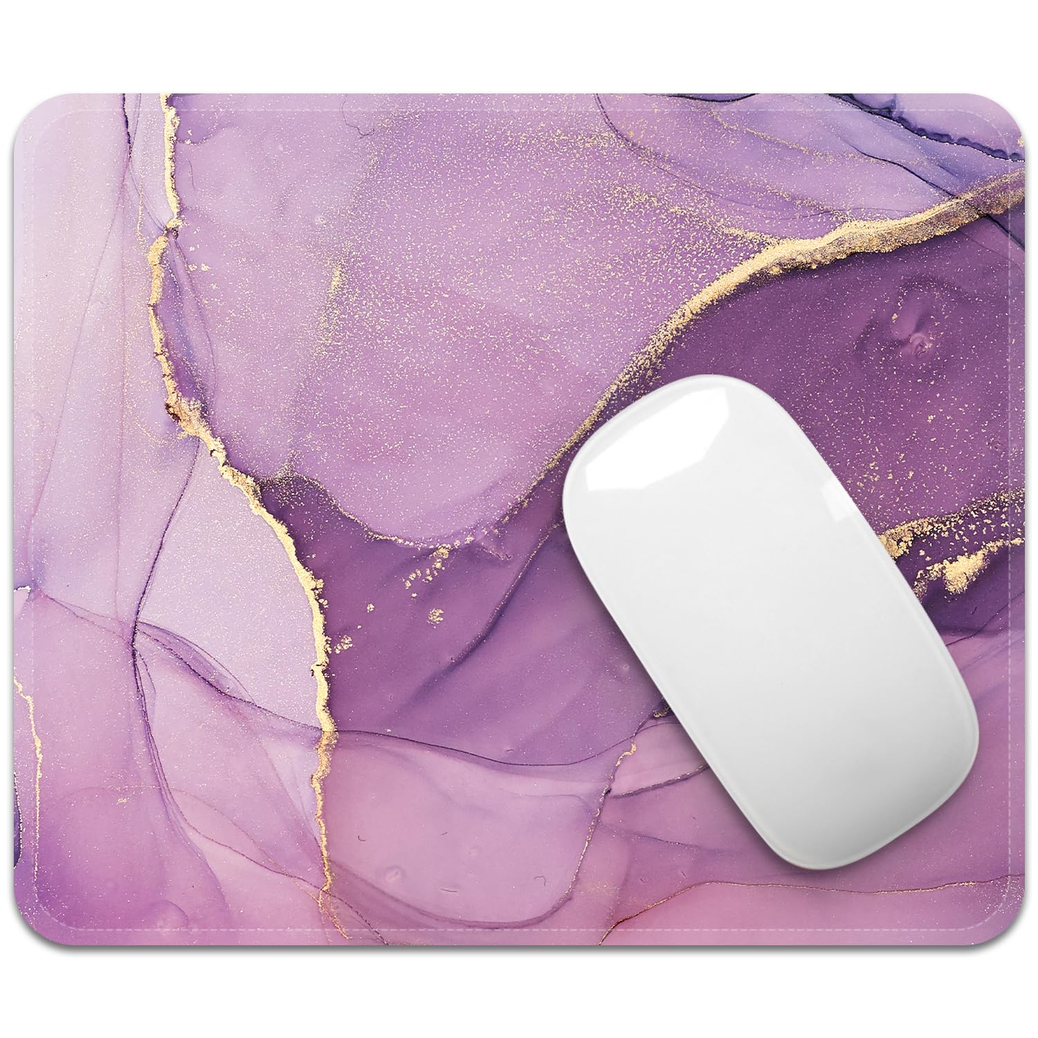 FROGIGO Mouse Pad with Stitched Edges - Elegant Marble Mousepad for Women, 9.25 x 7.75 inch Washable Square Desk Pad, Non-Slip Rubber Base, Office Home Laptop Accessories - Violet Marble