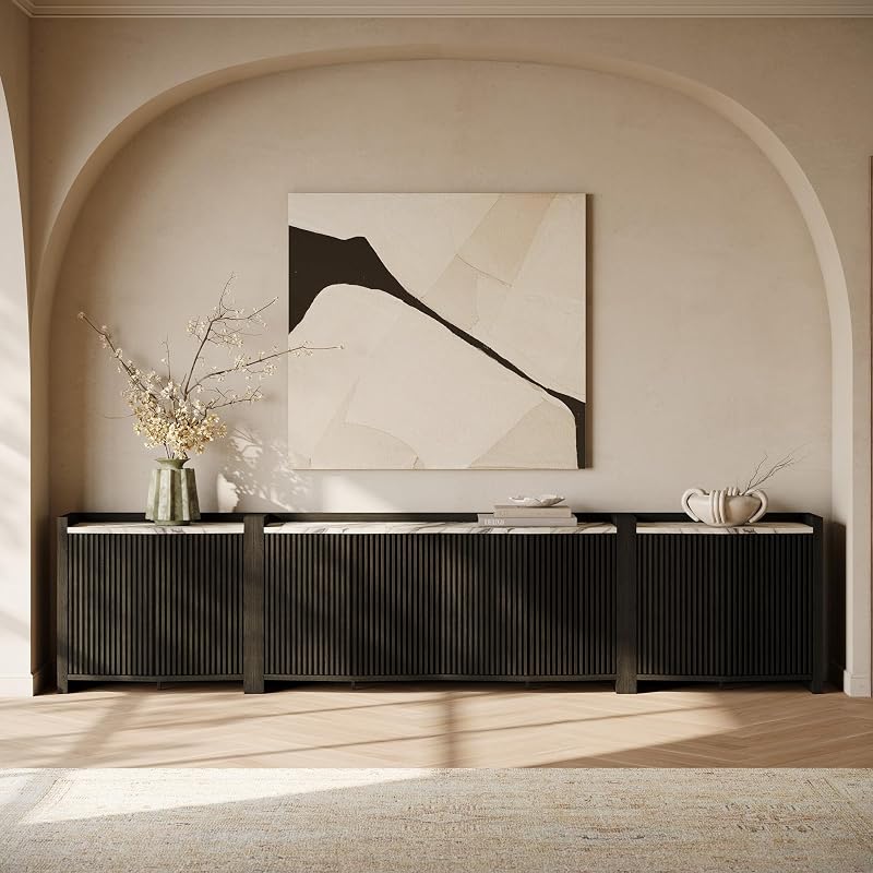 BELLEZE Delphi 136” 3-Piece Modular TV Stand - Ebony