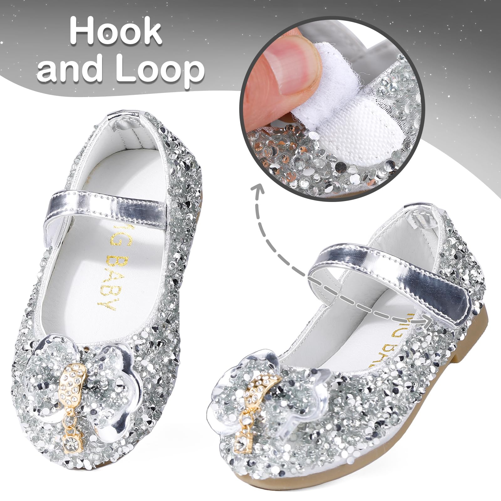 MK MATT KEELY Scarpe Principessa Bambina Ballerine Bambina Scarpe Brillantini Bimba Partito per Ragazze,Argento con Arco,25EU(CN26)