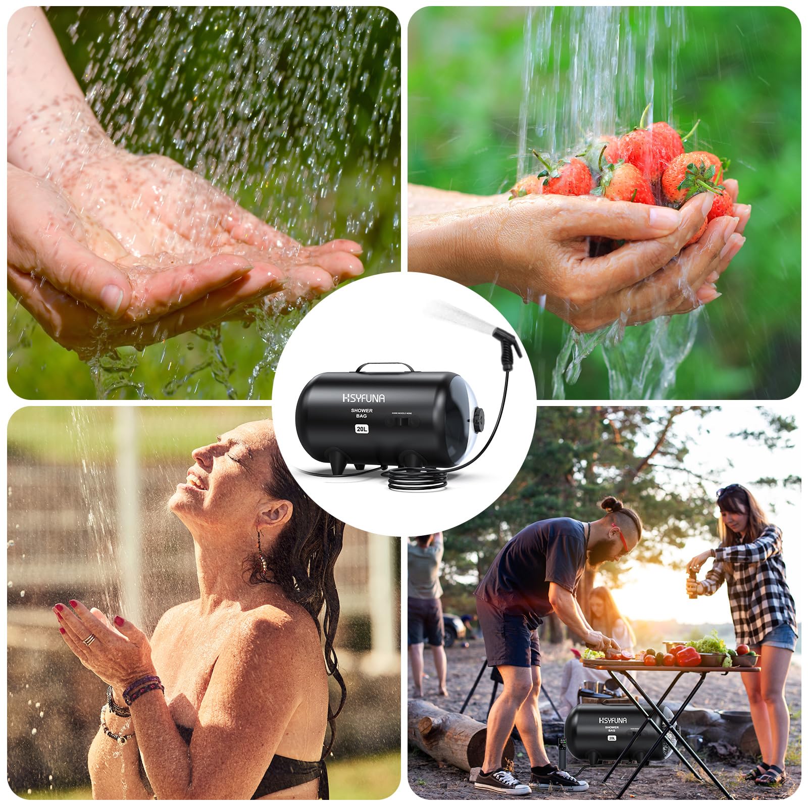 Gohytal Sac De Douche Solaire, 20L Solaire Douche Camping Portable Douche De Camping Avec Pommeau De Douche Pour Camping Plage Jardin Piscine Randonnée Extérieure Escalade
