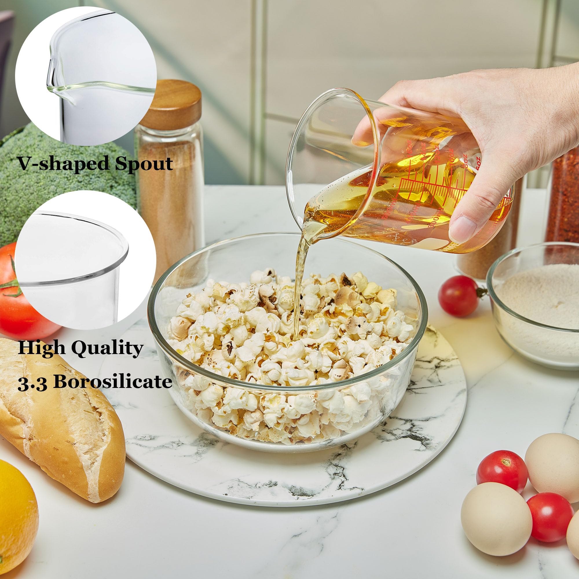 Vaso medidor de vidrio de borosilicato alto, boquilla en forma de V, vaso medidor de vidrio de 500 ml para cocina o restaurante, fácil de leer