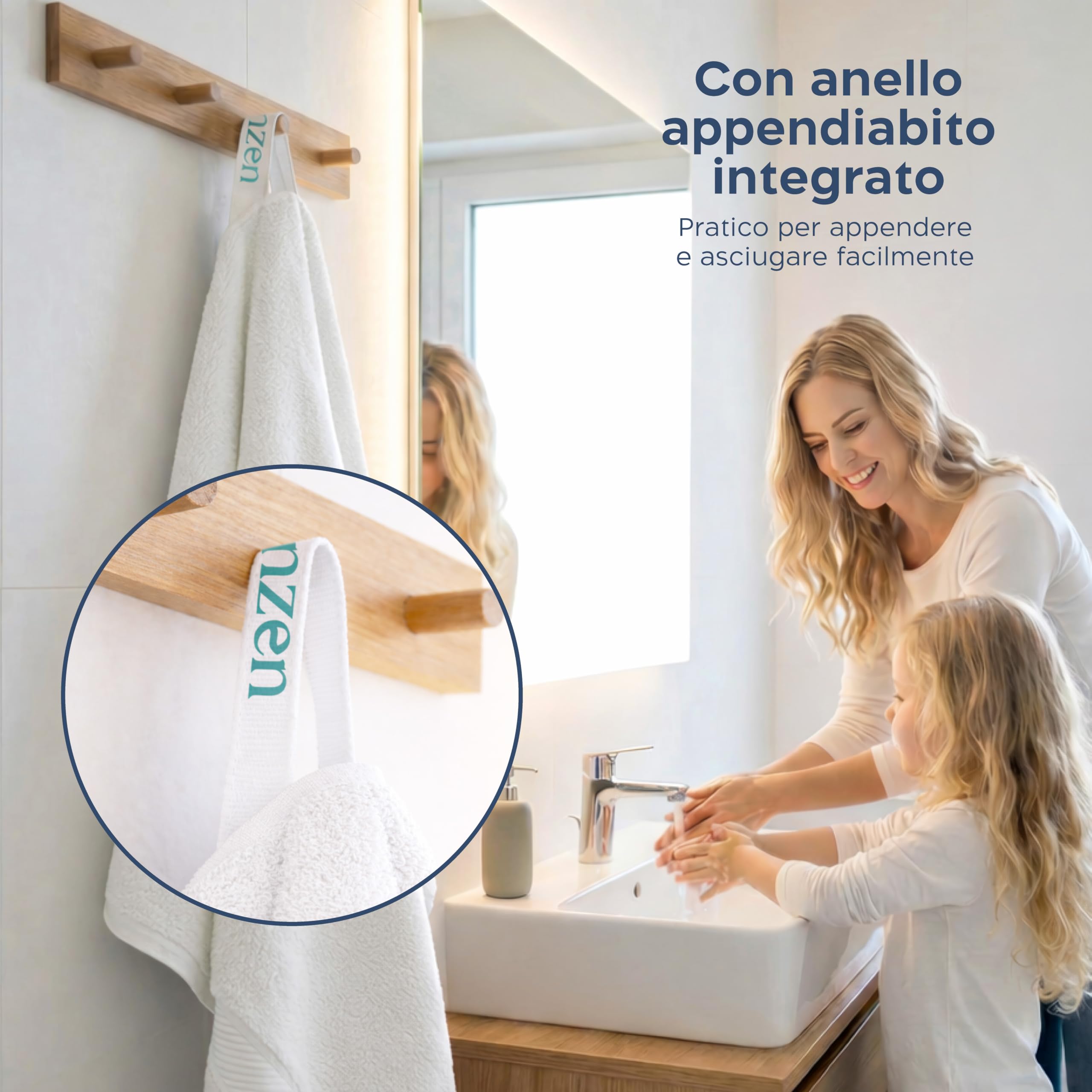 Twinzen Asciugamano Bagno Grande 100x200 cm – Telo Bagno e Telo Doccia Grande XXL in 100% Cotone, Assorbente e Morbido, Con Passante, Certificato OEKO-TEX, Bianco