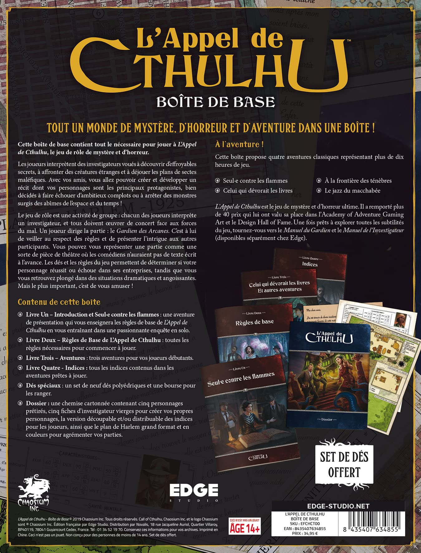 Asmodee - La chiamata DE Cthulhu - Gioco di Base - Epico gioco di ruolo per adulti e bambini dai 14 anni - Ispirato all'universo di Lovecraft - 1 + giocatore - Versione francese - Edge Entertainment