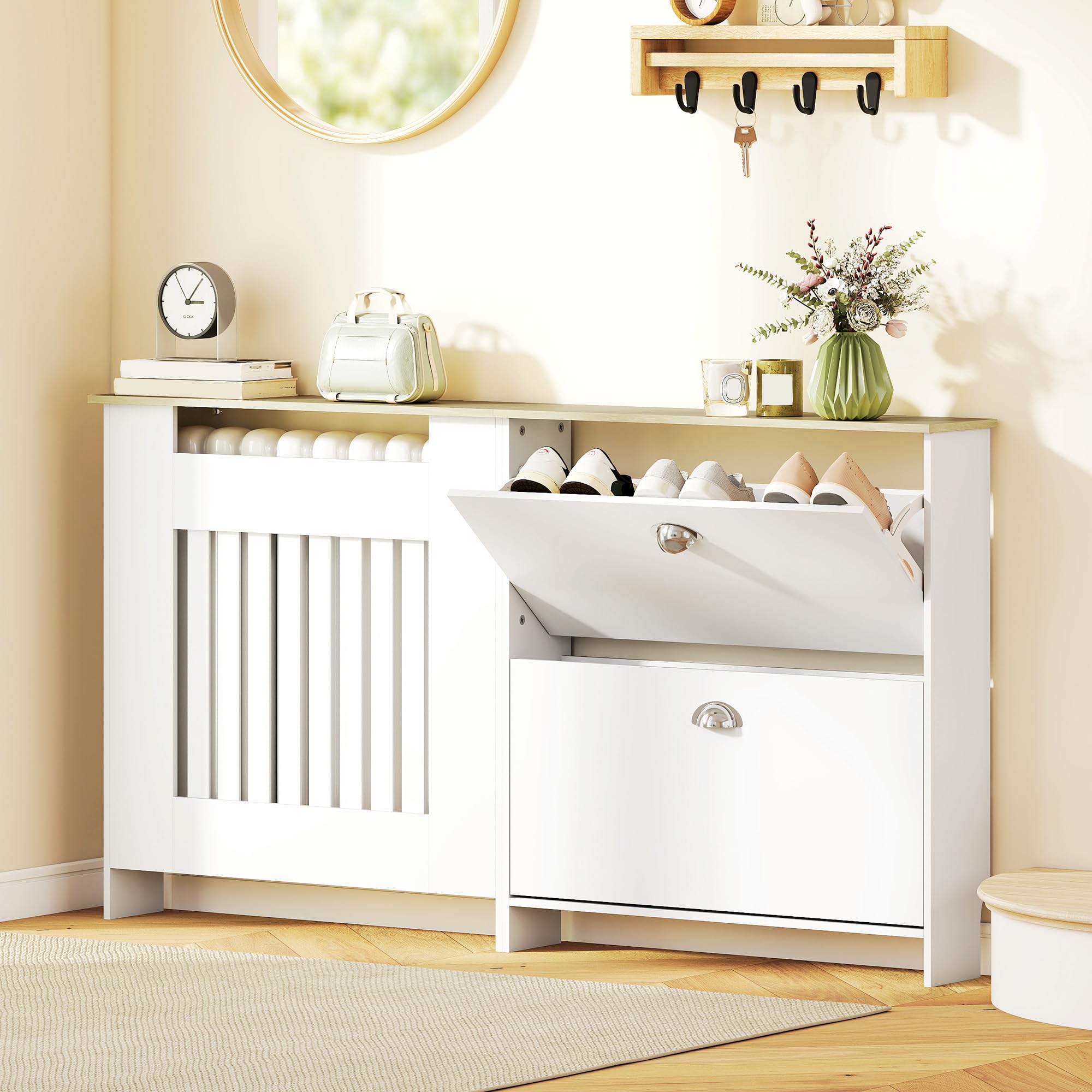 HOMCOM Cubre Radiadores con Zapatero Cubreradiador 152x19x81 cm Blanco