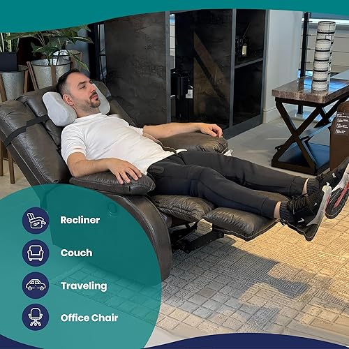 Miniatura 4 de Almohada para reposacabezas de espuma viscoelástica para sillón reclinable, almohada cervical en forma de B con correa estabilizadora, respaldo