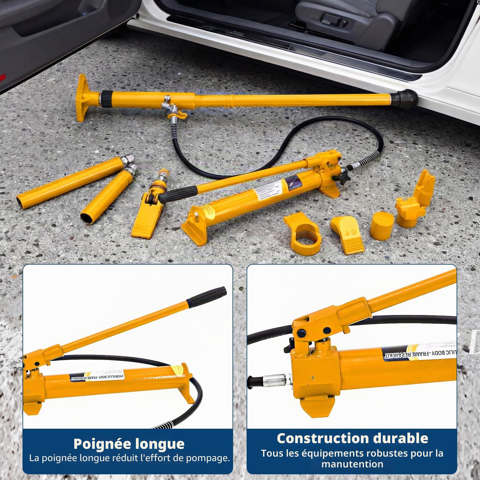 Kit Porta Power hydraulique 4T – Cric Bouteille Robuste avec Flexible 1,4m