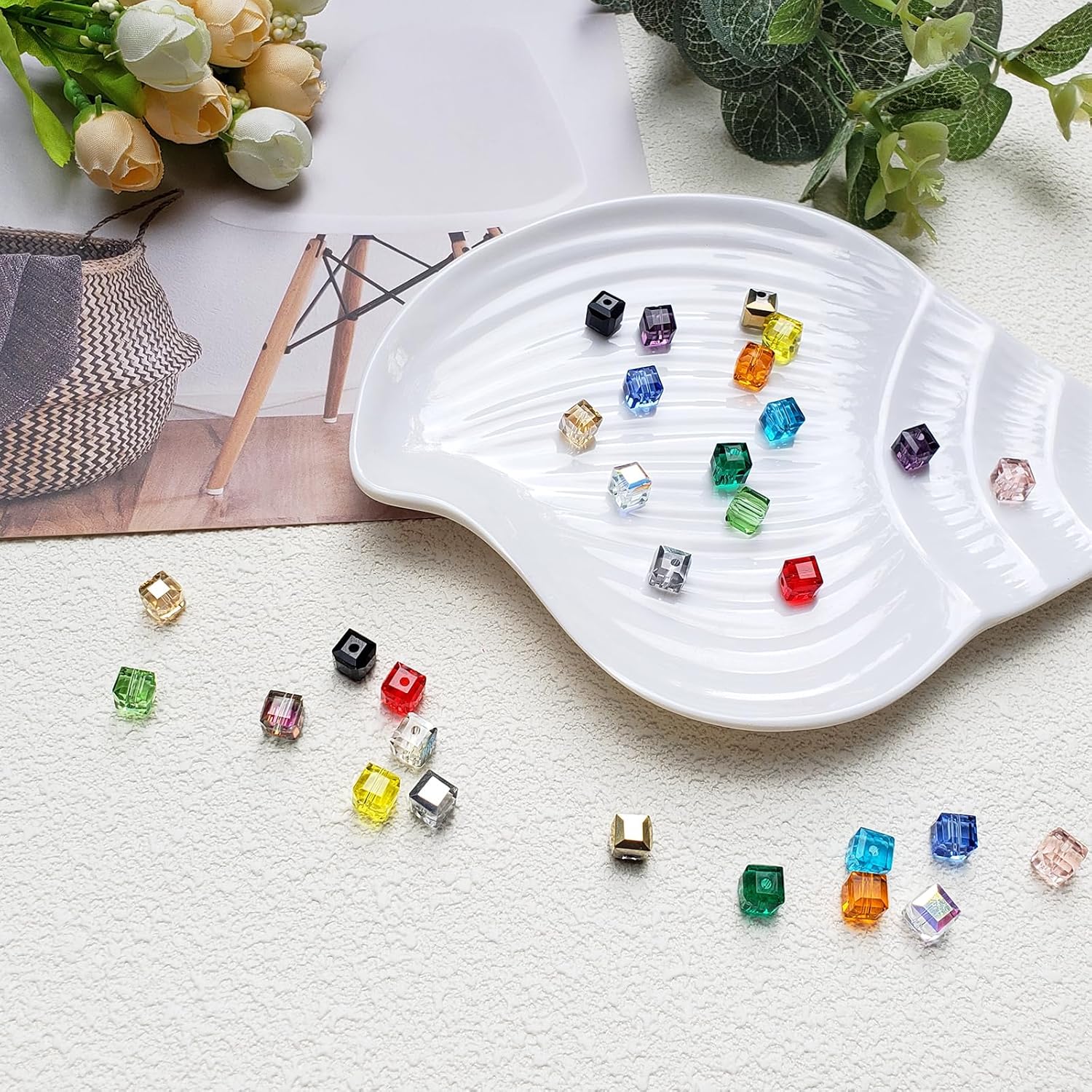 6mm Cube Glass Beads for Jewelry Making, Faceted Square Crytal Spacer Beads for Bracelet Necklace Earring, Black 270pcs - Image 5