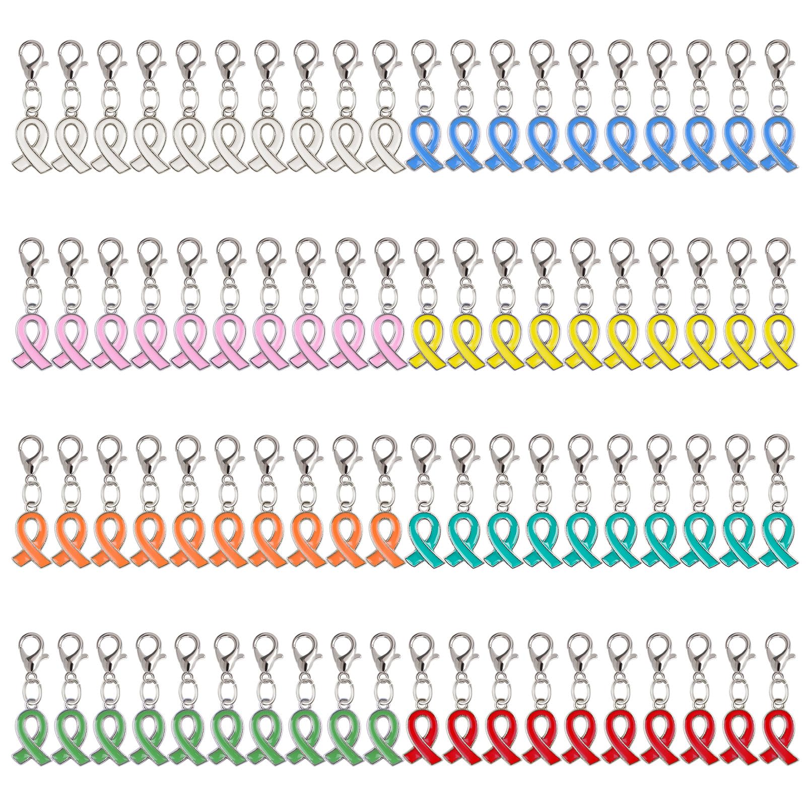 CRAFFANCY 80Pcs Multi-Colored Ribbon Pendants with Clasps Cancer Awareness Charms Hope Faith Ribbon Pendants for Public Charity Events