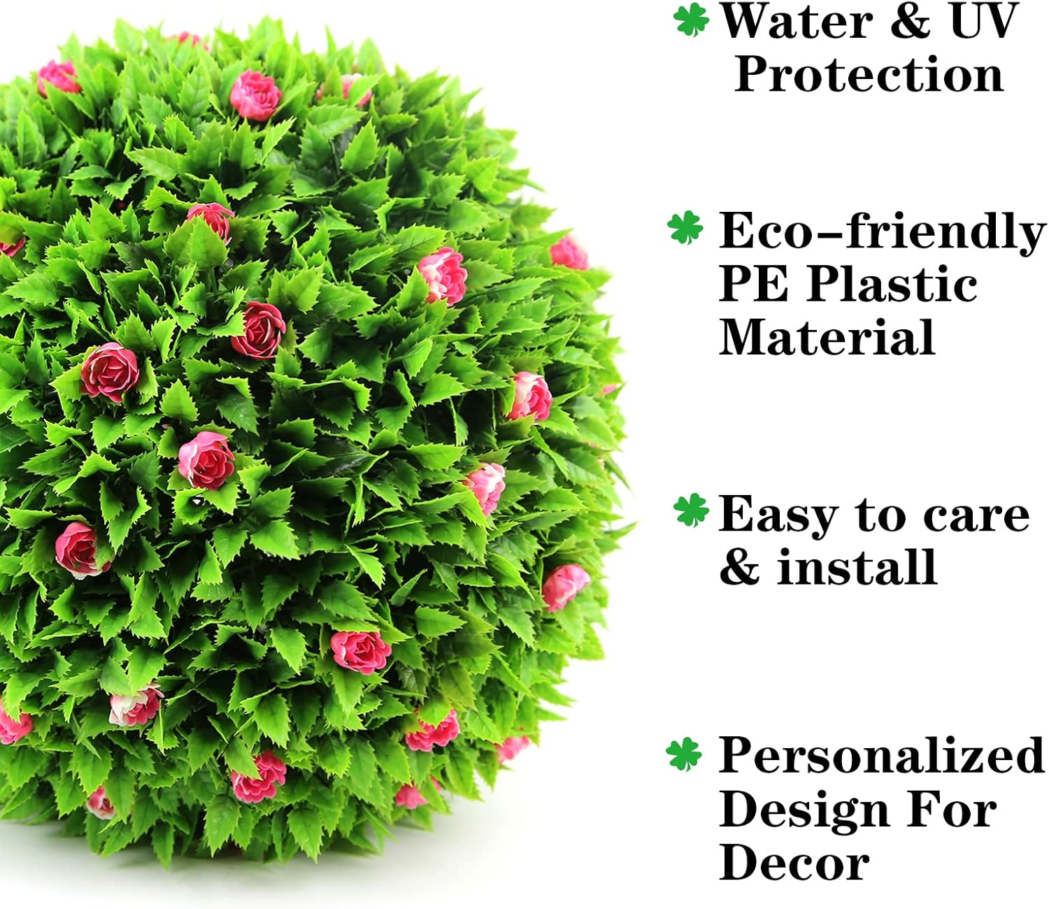 Sunnyglade 2 PCS 15 inch Artificial Plant Topiary Ball Faux Boxwood Decorative Balls for Backyard, Balcony,Garden, Wedding and Home Décor (Pink)