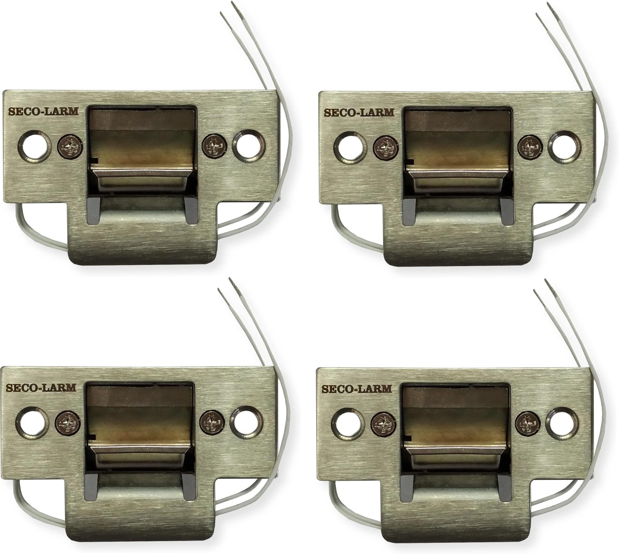 Seco-Larm SD-991A-D1Q Pack of 4 Mini No-Cut Electric Door Strikes; Indoor Use, Converts Cylindrical Lock Sets Into an Electronic Access-Controlled Locking System, Stainless Steel Keeper