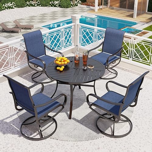 Miniatura 8 de PHI VILLA Juego de comedor de patio de 5 piezas con 4 sillas de comedor giratorias para exteriores y 1 mesa de comedor redonda grande, silla de tela