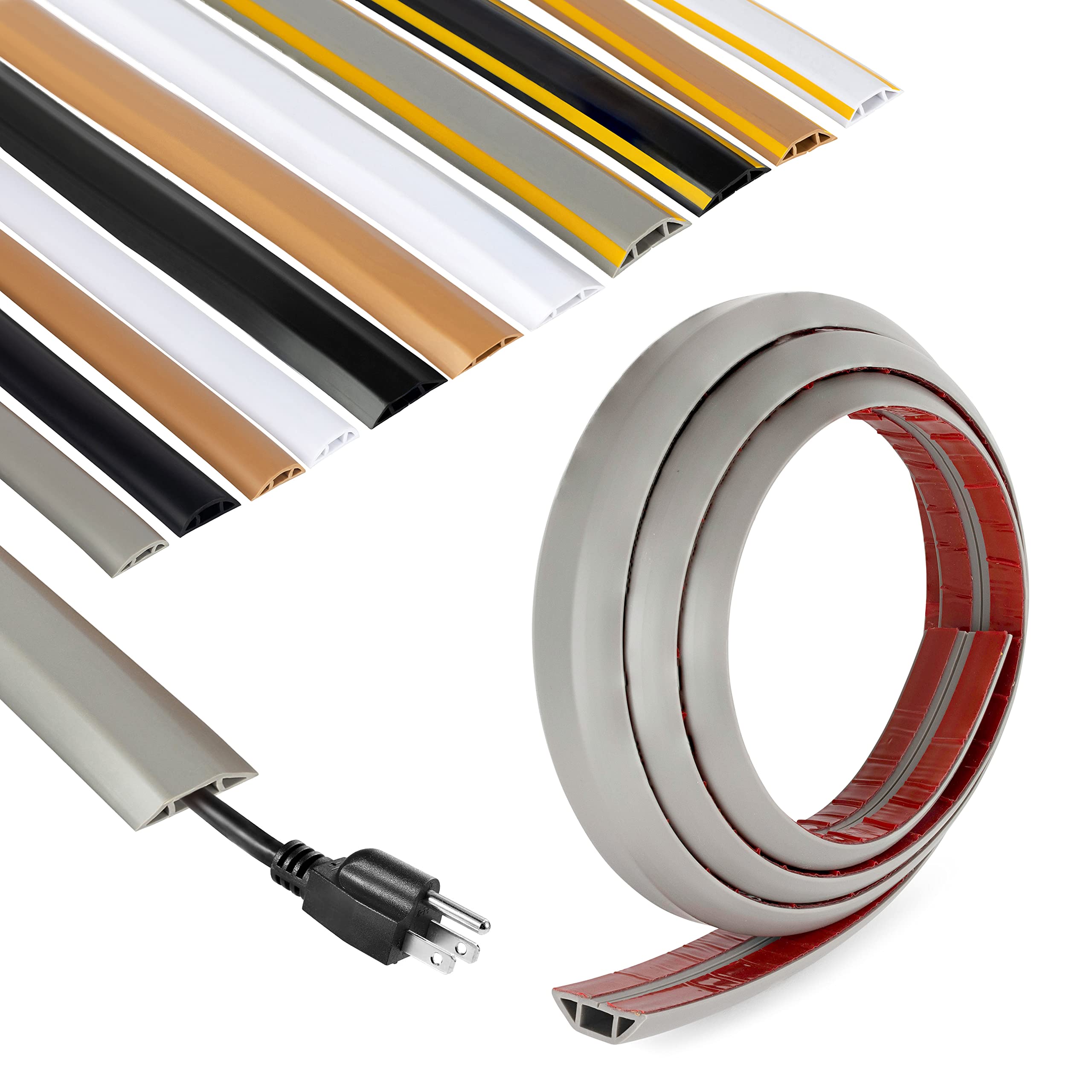 Rubber Bond Cord Cover Floor Cable Protector - Strong Self Adhesive Floor Cord Covers for Wires - Low Profile Extension Cord Covers for Floor & Wall