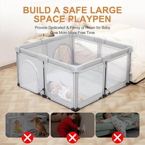 Miniatura 7 de Corralito plegable para bebés con tapete de 50 x 50 pulgadas, área de seguridad para niños para interiores y exteriores, patio de juegos portátil de