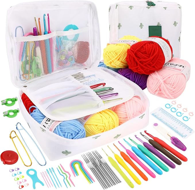 Auniq Crochet Hooks Set 66pcs Knitting Needles Sets 0.66mm Ergonomic