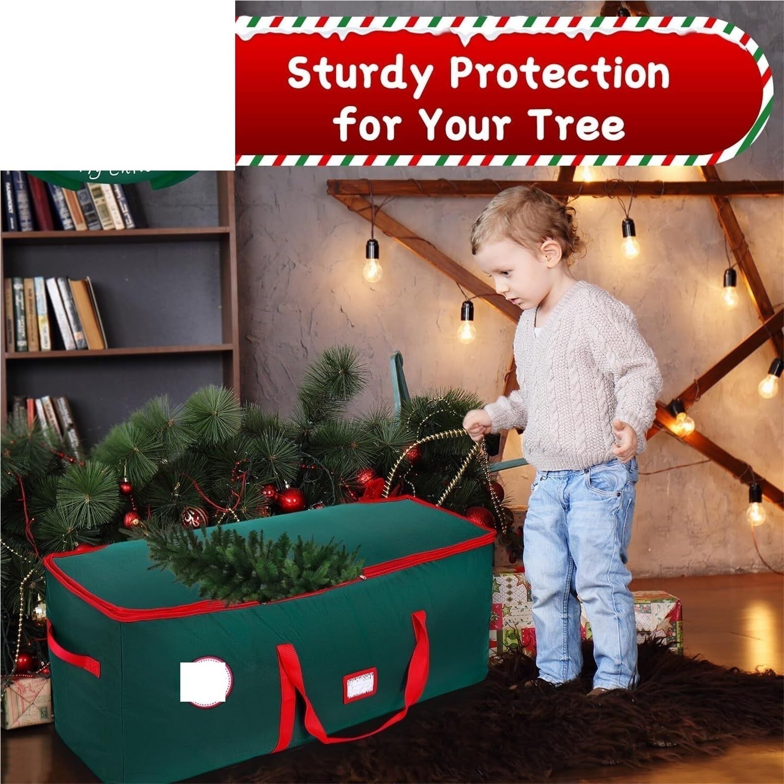 Tasche Weihnachtsbaum-Aufbewahrungstasche Mit Griffen, Glattem Doppelreißverschluss Und Etikettenkarte Weihnachtsbaum