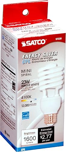 Miniatura 7 de Satco S6275 - Mini espiral T2 de base media de 23 W, 4100 K, 120 V, equivalente a lámpara incandescente de 100 vatios para accesorios cerrados,