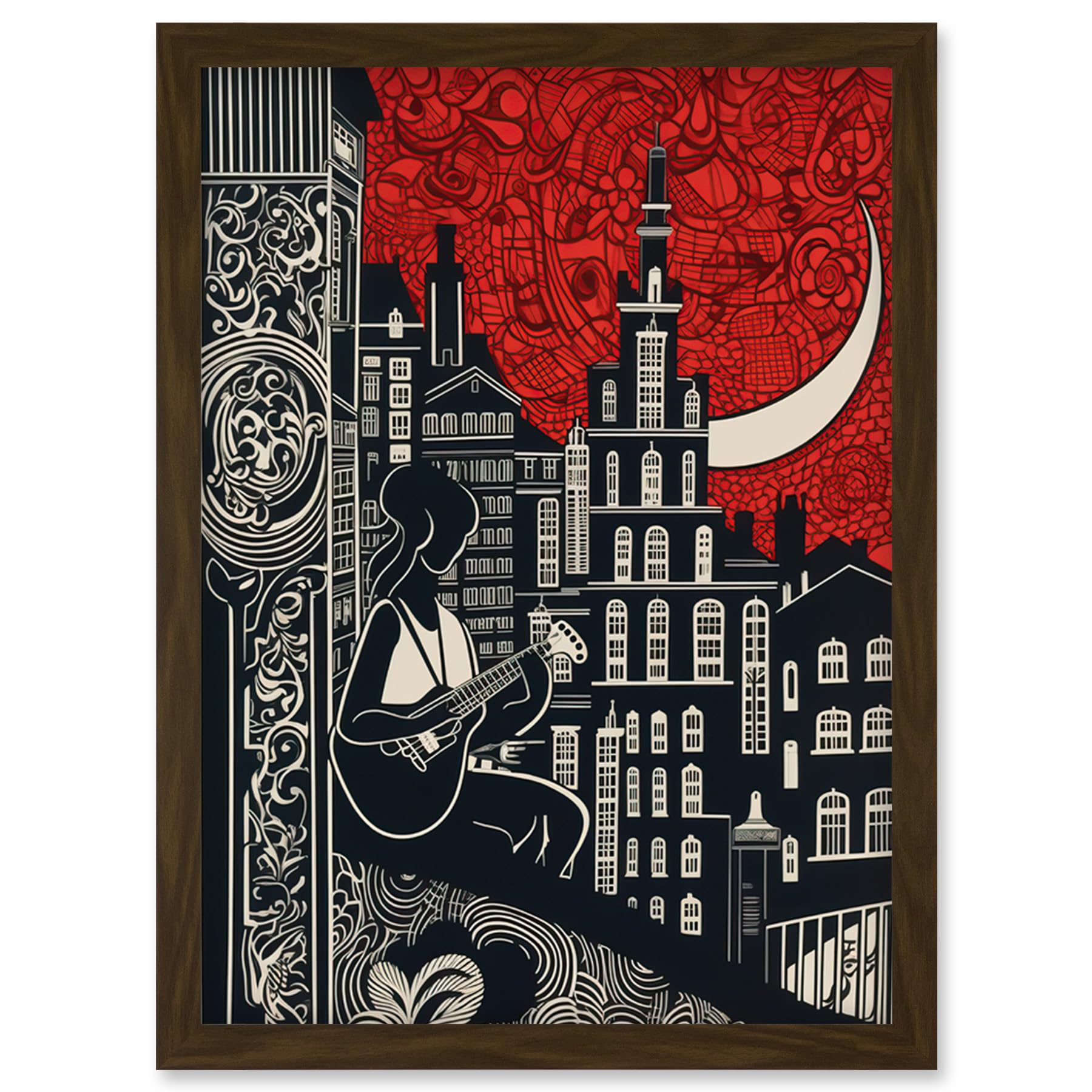 Artery8 Street Musician Guitarist in Edinburgh Cityscape Artwork Framed Wall Art Print A4