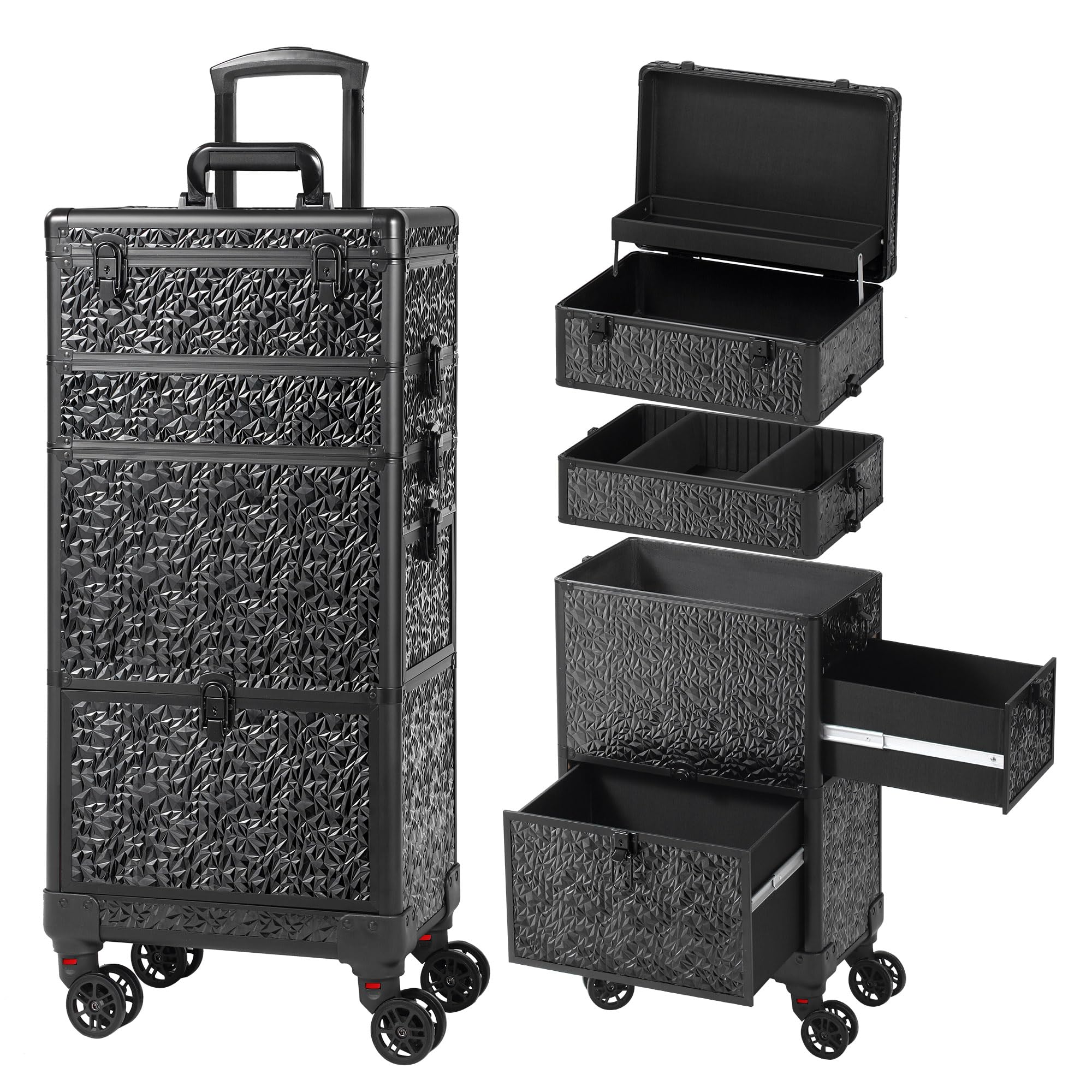 GALHUBIS Rolling Makeup Case with Large Drawer, Makeup Train Case with Tray, Cosmetology Case on Wheels, Travel Makeup Case Organizers, Professional