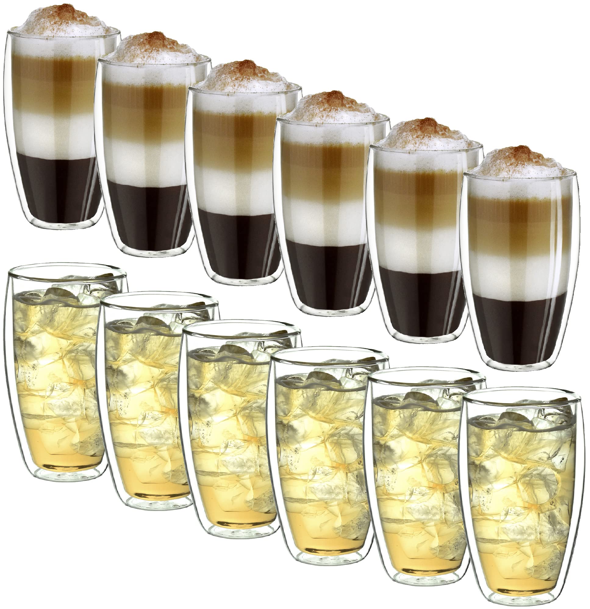 Creano Szklanki termiczne z podwójnymi ściankami, 250 ml, zestaw 12 sztuk, duże szklanki z podwójnymi ściankami, ze szkła borokrzemowego, szklanki do kawy, szklanki do herbaty, latte macchiato