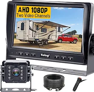 Yakry RV Backup Camera HD 1080P 7 Inch Monitor Rear View Kit Truck Trailer 5th Wheel Camper High-Speed Observation System 2 Channels Easy Installation Waterproof Night Vision Y14