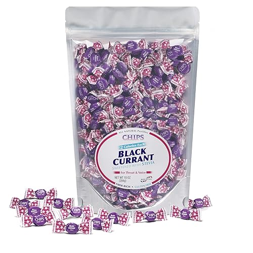 Chips BLACK CURRANT con STEVIA, 10 oz. Paquete "Compartir" - Pastillas italianas clásicas