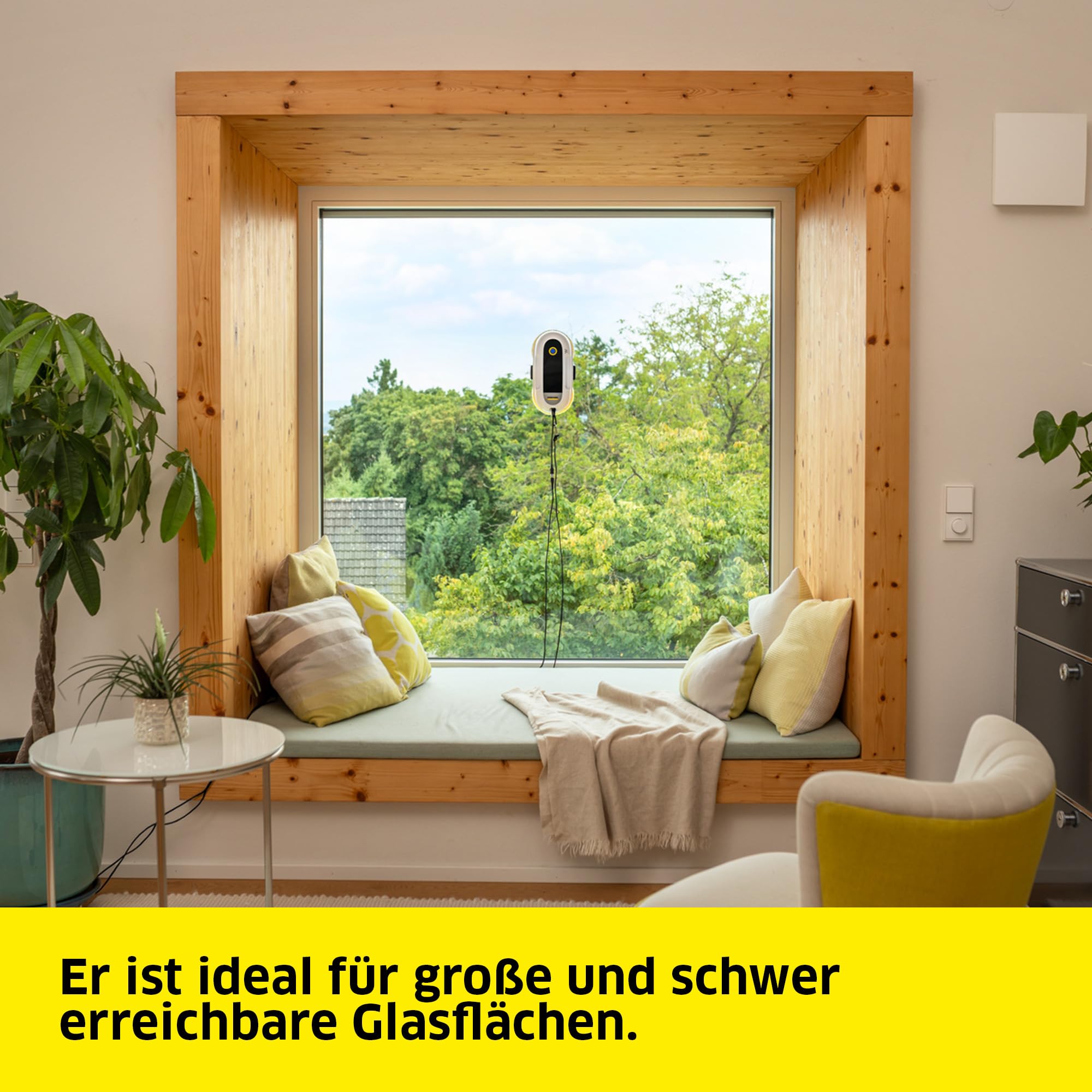 KÄRCHER Fensterputzroboter RCW 2 Extra+, automatische Fensterreinigung, mit Sicherungsseil und Notversorgungs-Akku, 3 min/m², Tank: 70 ml, 5 Reinigungsmodi, Kabel: 5 m, 6 Paar Wischbezüge