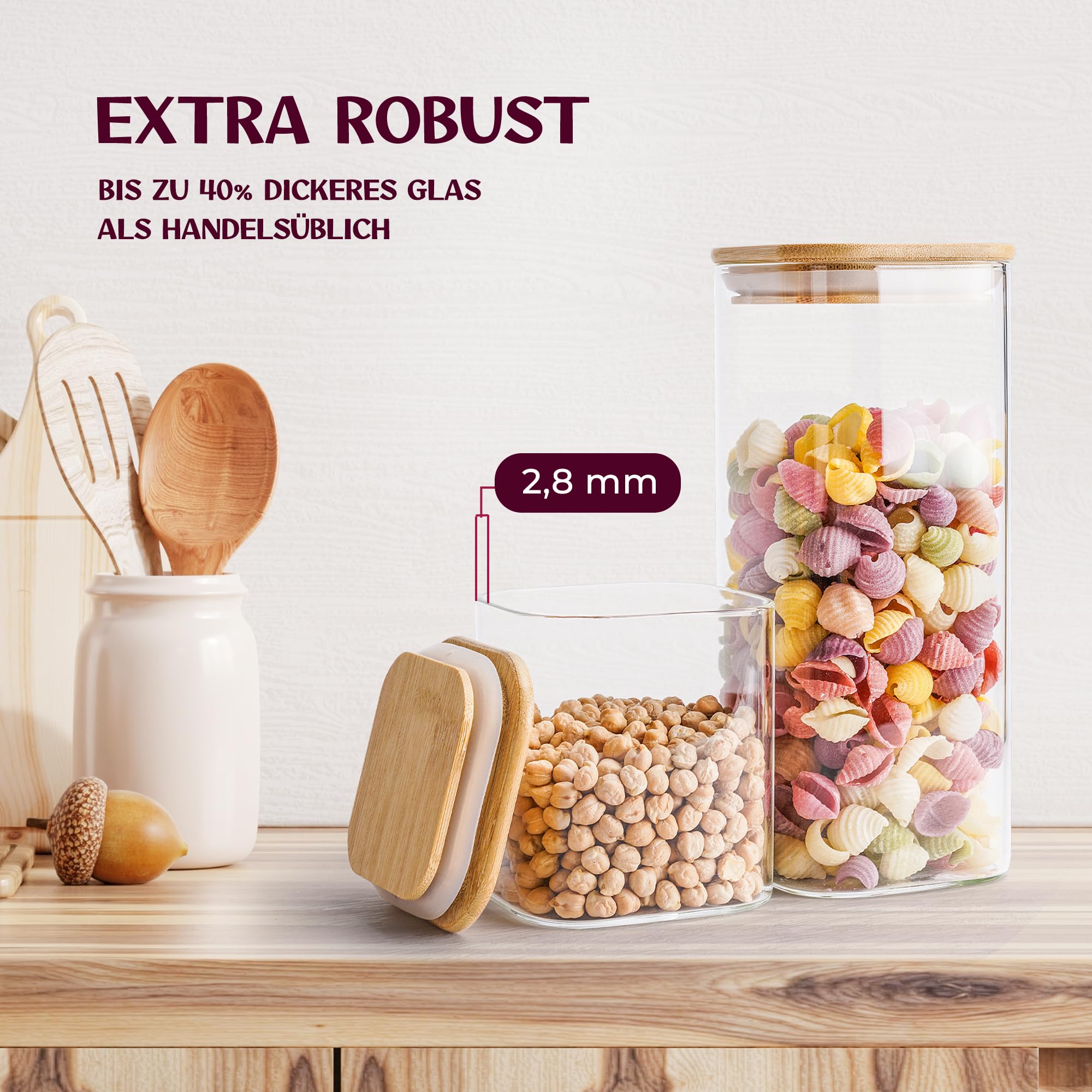 Tarros de cristal rectangulares [400 y 920 ml] extra robustos | tarros de cristal con tapa | Tarros de almacenamiento con tapa herméticos | Tarro