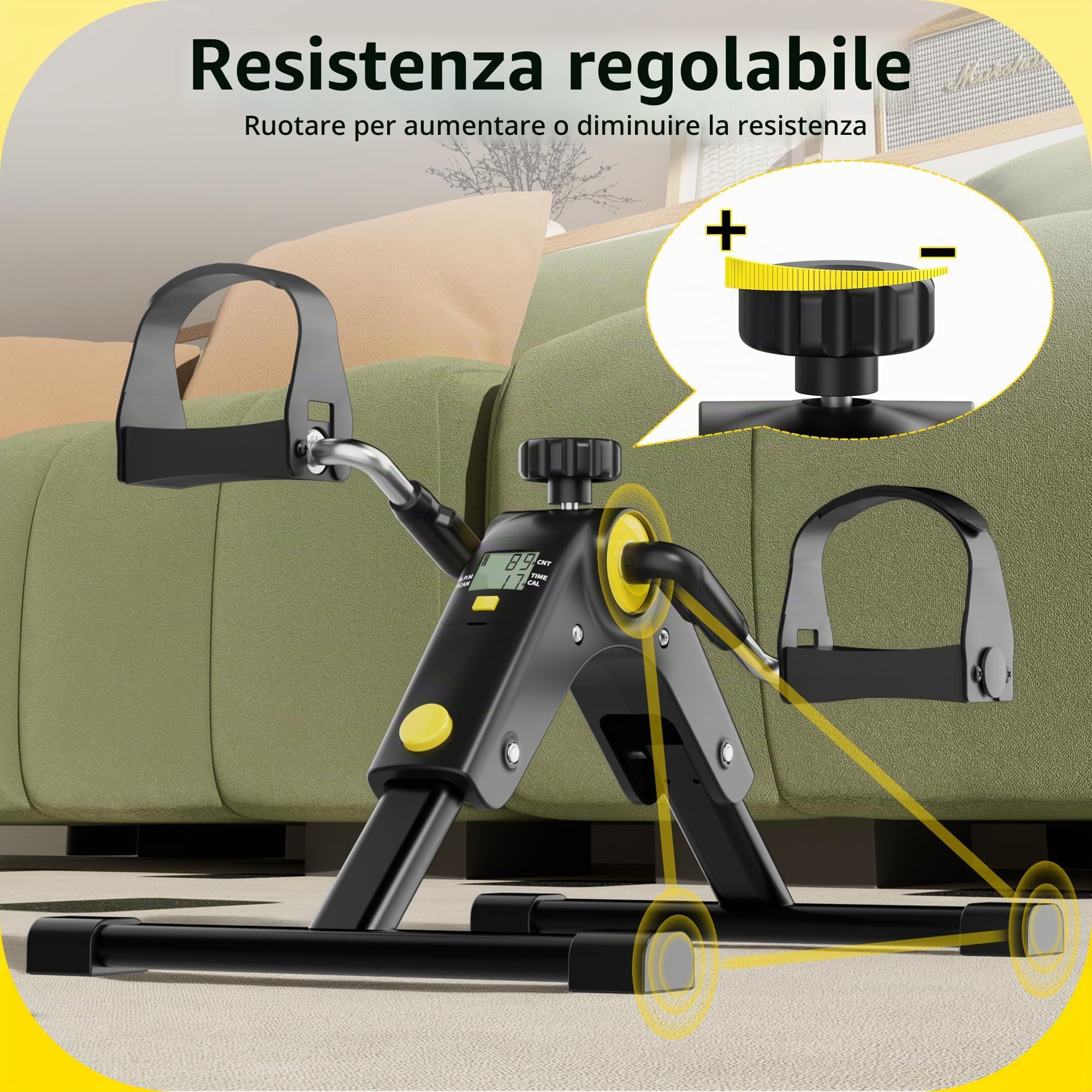 MOMODA Mini Cyclette Portatile per Esercizi sotto la scrivania con Display LCD per Braccia e Gambe