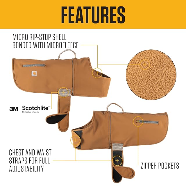 Foto 2 de 7 de Carhartt Quick Duck - Chaleco Impermeable con Forro Polar para Perro, Color marrón Carhartt Brown, Talla XL