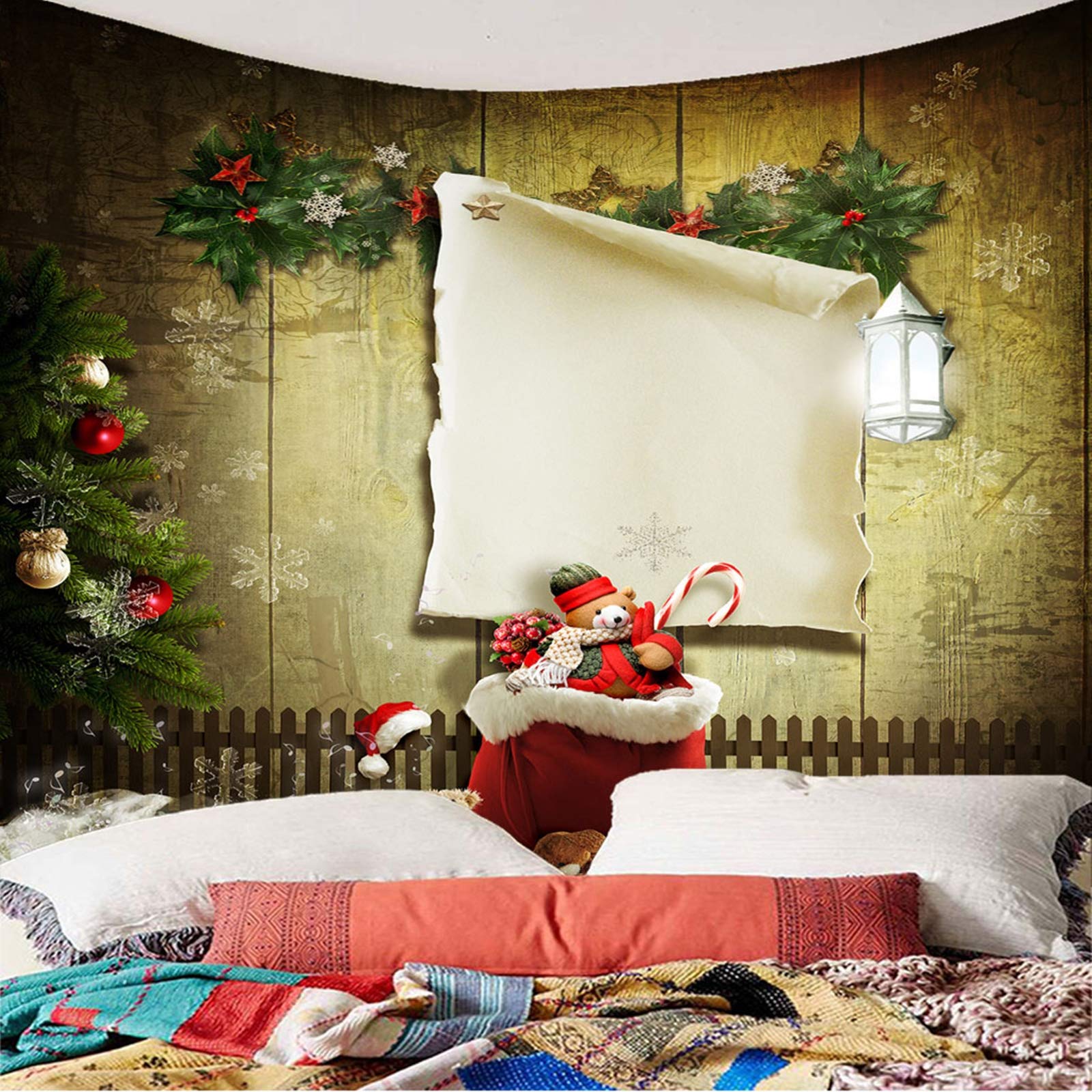 Dywany ścienne do powieszenia na ścianie, ozdoba na ścianę, wieniec bożonarodzeniowy, torba prezentowa, chusta na ścianę, 350 x 256 cm, dekoracja ścienna do pokoju dziecięcego, salonu, sypialni