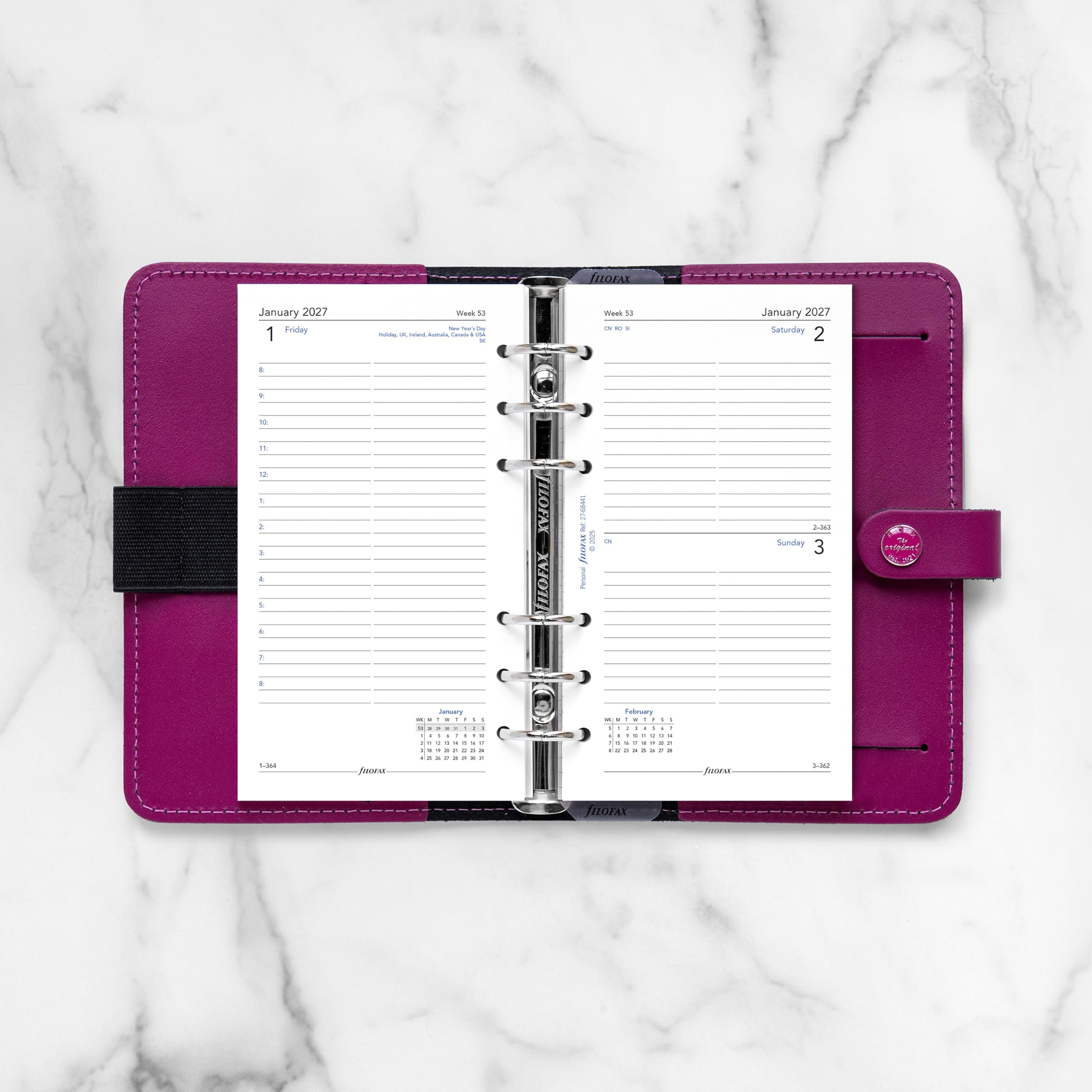 Filofax Recharge d'agenda pour calendrier, format personnel/compact, un jour sur une page avec rendez-vous, ligné, papier blanc, anglais, 2027 (C68441-27)