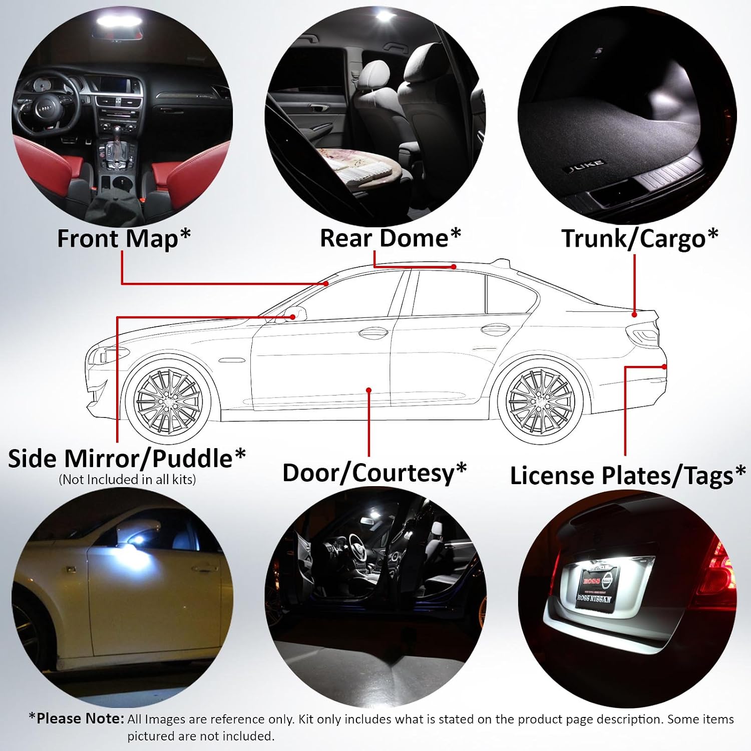 LEDpartsNow Interior LED Lights Replacement for 2008-2017 Dodge Challenger Accessories Package Kit (10 Bulbs), WHITE