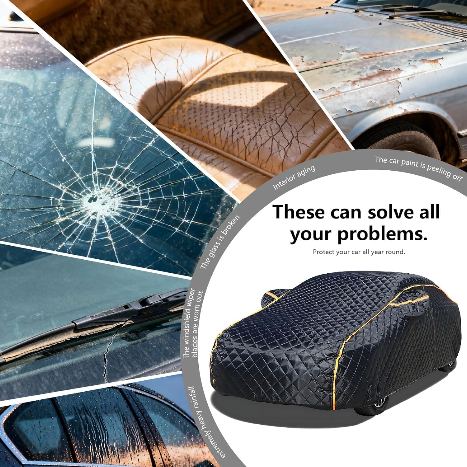 Housse Voiture Exterieur Anti Grele pour Hyundai Kona 2024-2026 | Bâche Voiture Anti-Grêle 5 Couches en Coton Rembourré Imperméable Protection Neige Pluie UV Rayures,Tous Temps