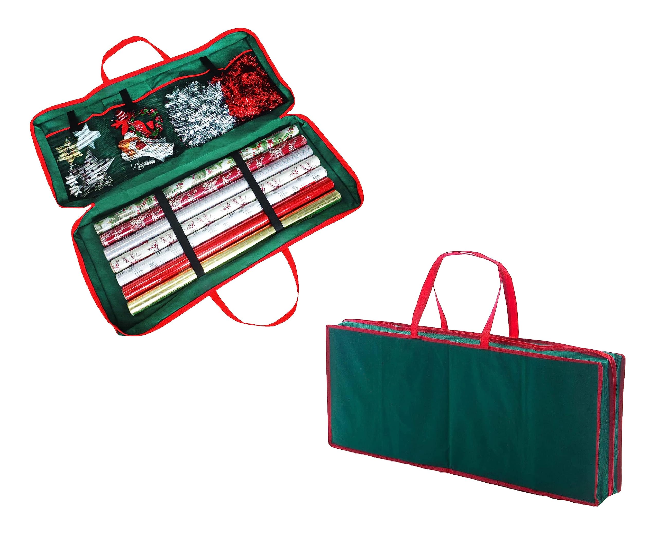 Sul Green Christmas Wrapping Papers Tree Decorations Bag, Xmas Wrap Storage Bags With Zip Carry Handles, Christmas Wrap Bauble Storage Bag, Decorations Bag Tree Christmas Accessories (Green)