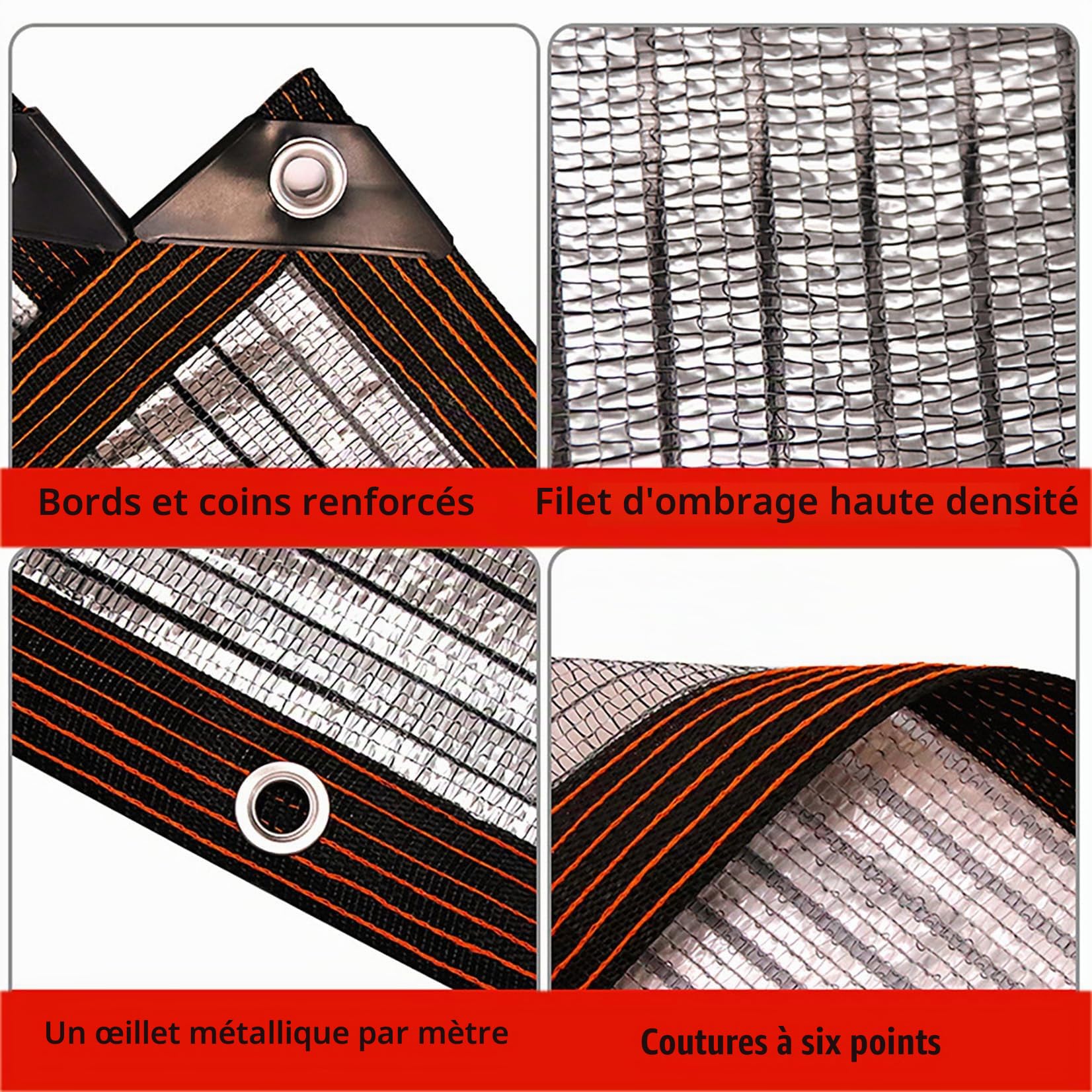 Filet d'ombrage à 99% Aluminium 3x4m Toile d'ombrage d'aluminium