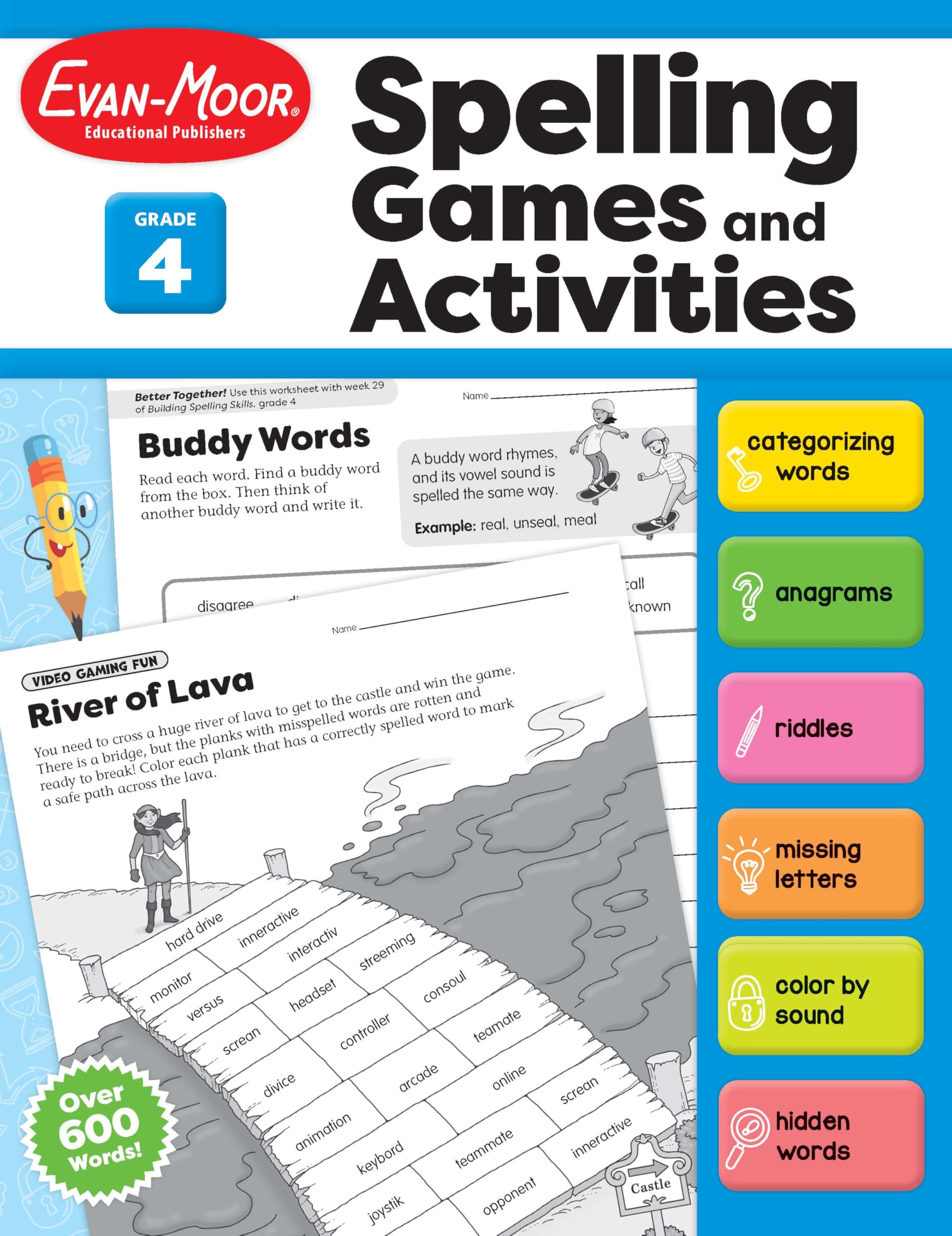 Evan-Moor Spelling Games and Activities, Grade 4 - Classroom Resource, Reproducible Worksheets, Teaching Edition, Spelling Strategies, Word Study Skills