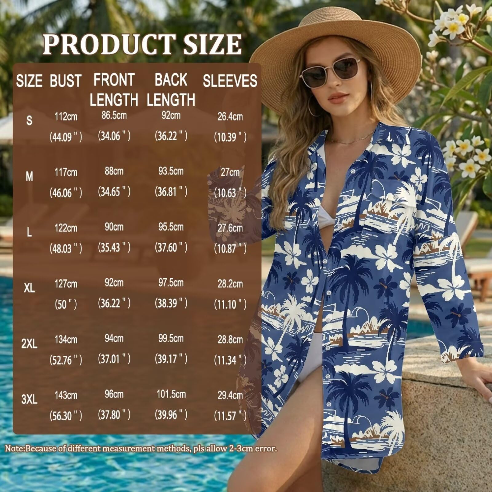 Xoenoiee Damski strój kąpielowy okrycie zapinane na guziki koszula plażowa z długim rękawem długa sukienka bikini okrycie bluzka, rozmiar S-3XL