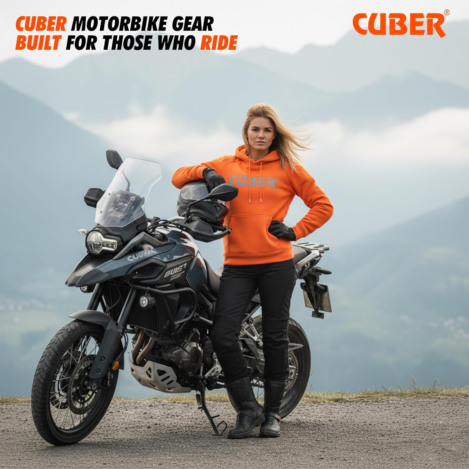 CUBER MOTORCYCLE HOODIE FOR MEN & WOMEN WITH ARMOR, DUAL SPORT MOTORBIKE RIDING JACKET - Image 9