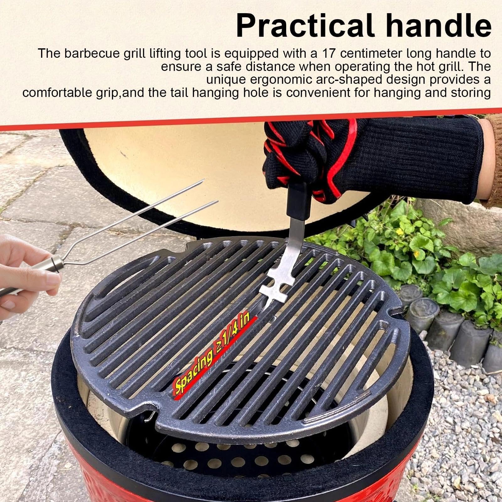 2 Piezas Resistente Parrilla Levantador de 27 cm de Largo, Levantador Barbacoa Parrilla con Un Tenedor, Barbecue Grate Lift Tool de Acero Inoxidable, para Hogar, Camping, Parrillas de Barbacoa