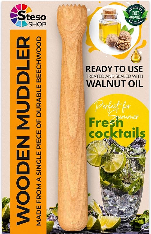 Steso Bar Muddler Wood - Mojito Cocktail Muddler - Menta Lima Hierbas Limón Ajo Trituradora - Durable Estable Potente