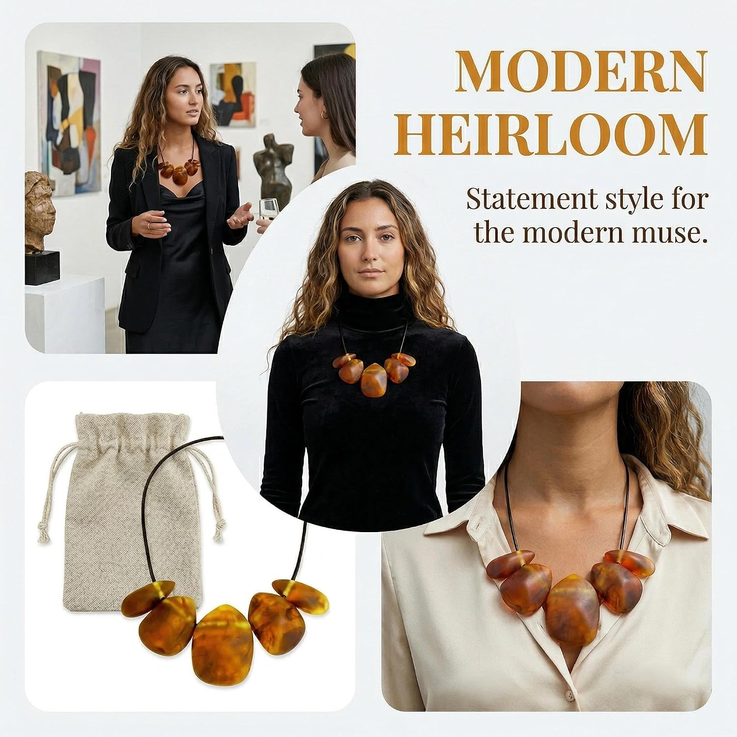 Coiris Chunky Statement Necklace for Women Boho Resin Beaded Collar Necklaces Vintage Geometric Jewelry for Wedding Party Holiday Costume Accessories Gift