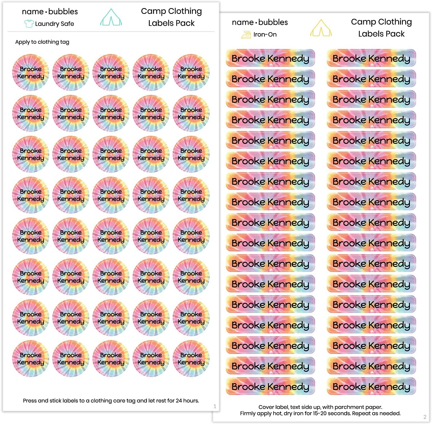 Name Bubbles - Custom Name Tags - Personalized Daycare, School, & Camp Labels (74), Iron-On & Stick-On (Tie-dye)