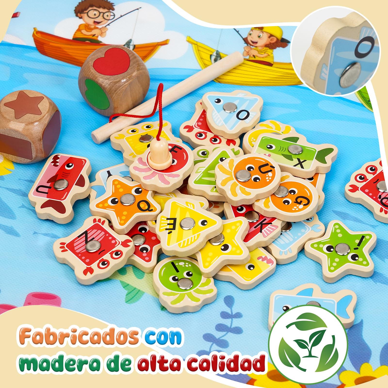 Juguetes Niños 2 3 4 Años, Juguetes Montessori 2-4 Años de Madera para Pescar en Español - Juegos Educativos Niños 2-4 Años, Regalos Cumpleaños Niños 2-5 Años