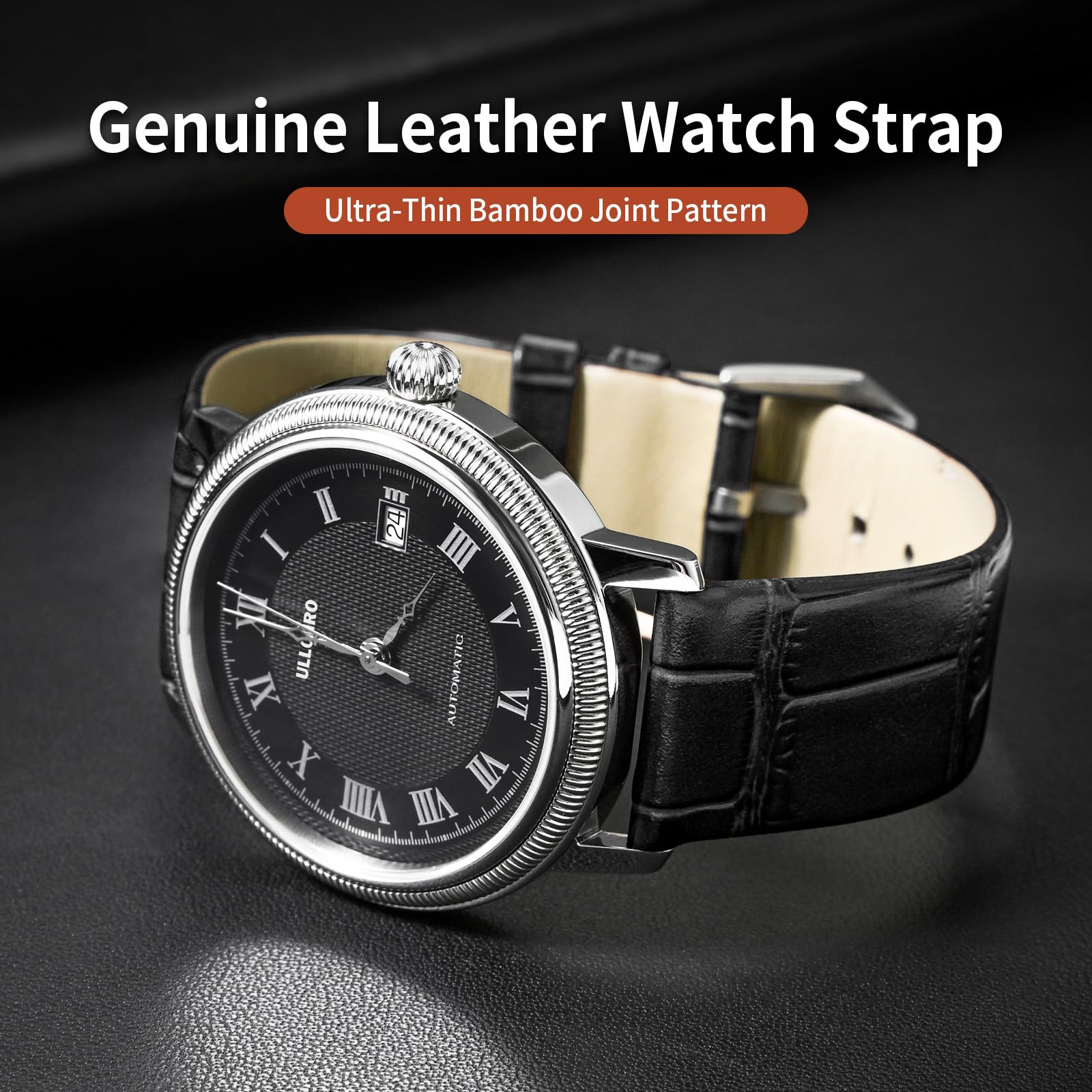 Genuine Leather Watch Strap Quick Release Vintage Alligator Grain Watch Band Premium Top Grain Leather Replacement Strap with Stainless Steel Buckle, Soft Brown Calfskin for Women (16mm, Black)