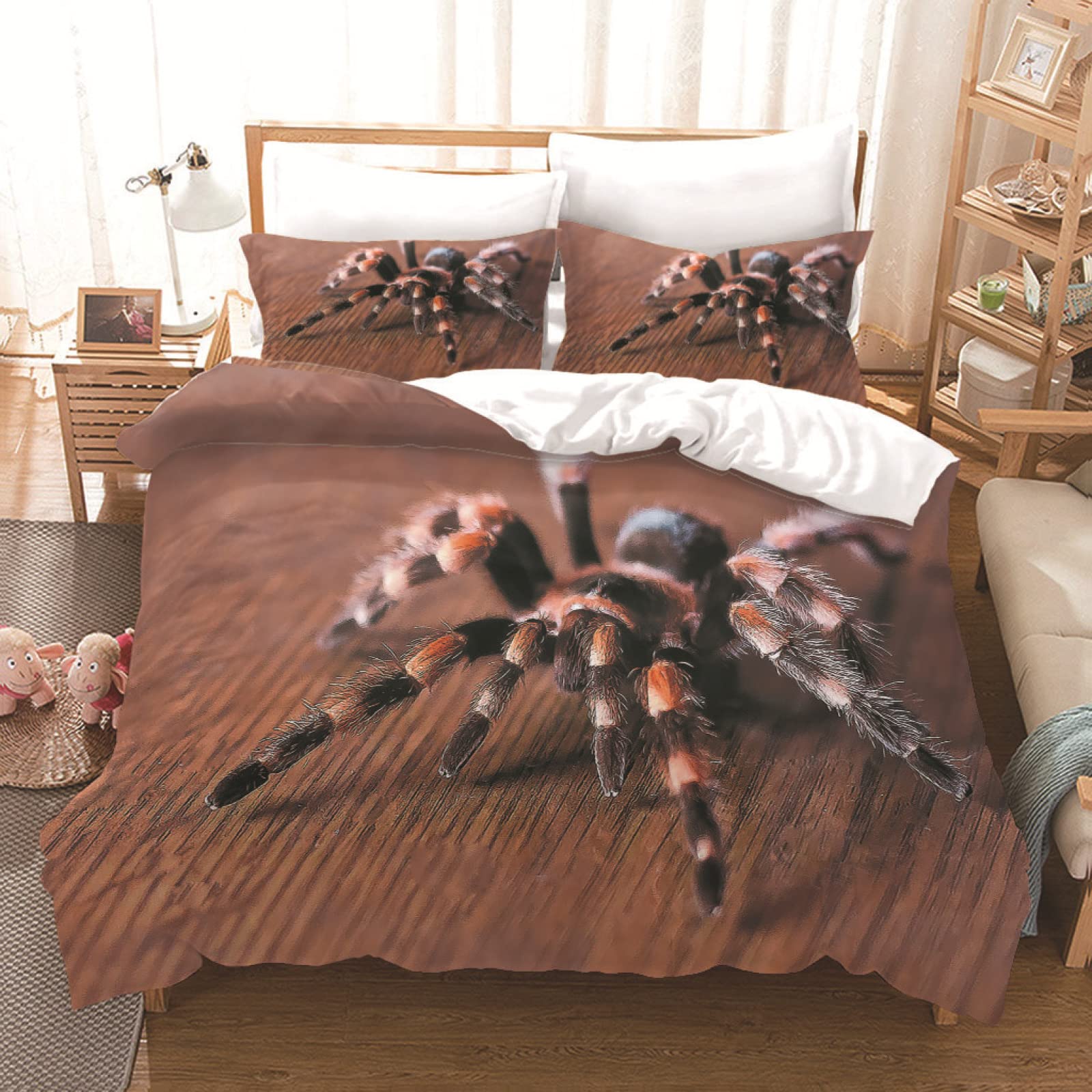 Parure de lit 90x190 enfant araignée brune avec housse de couette microfibre et taie