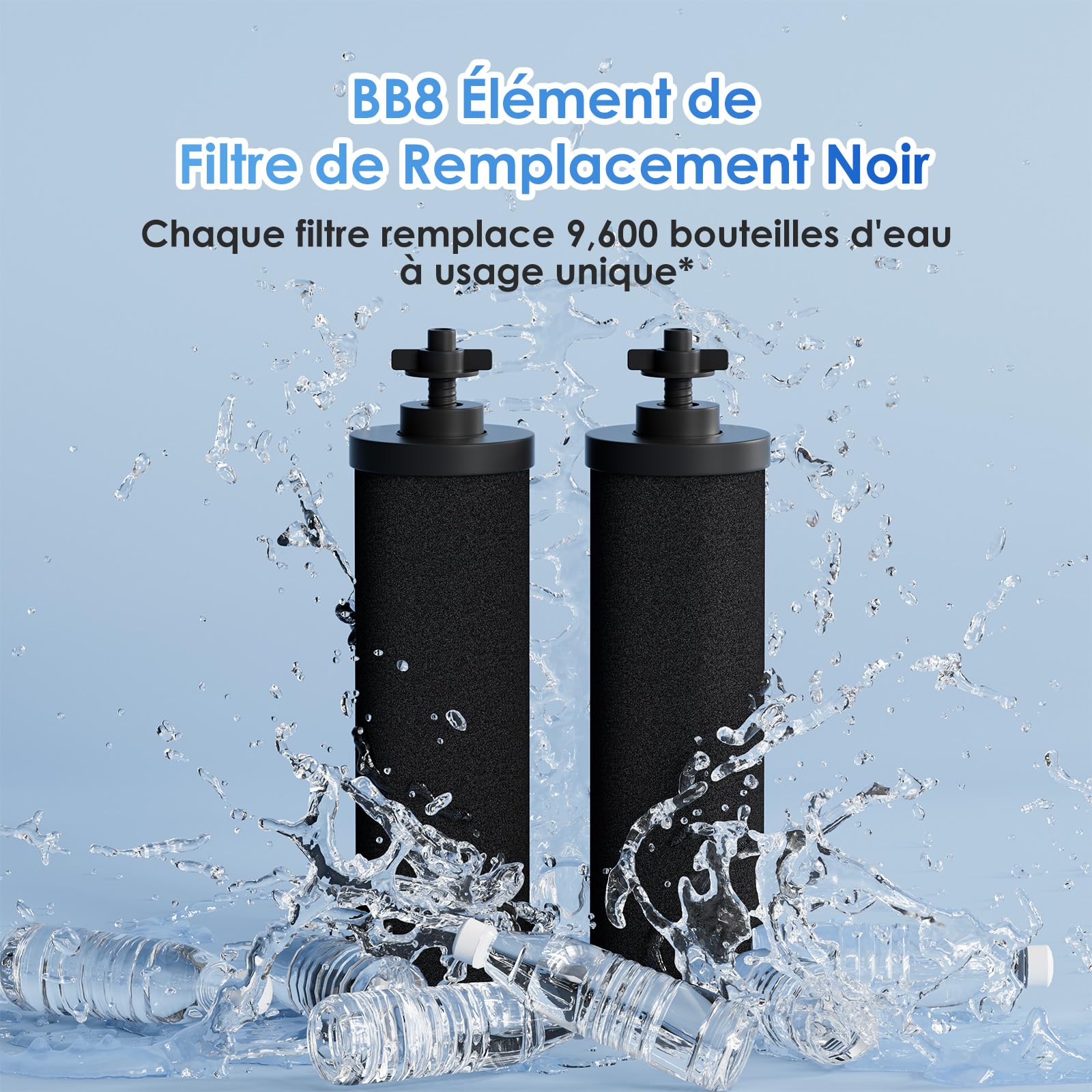 Purewell BB8 Éléments de Purification de Rechange noirs - 2 Filtres de Rechange pour Purificateurs d'eau, Compatibles avec les Système d'ultrafiltration par Gravité